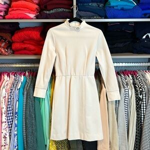 Vintage 70’s Jonathon Logan cream long sleeve mock neck dress size 0​